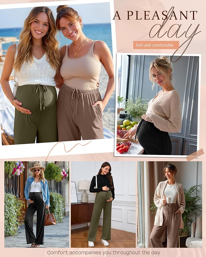3 Pack Maternity Pants for Women Over The Belly Lounge Work Pregnancy Pants - Image 5