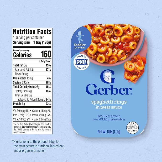Gerber Toddler Food, Spaghetti Rings in Meat Sauce, Mealtime - Image 2