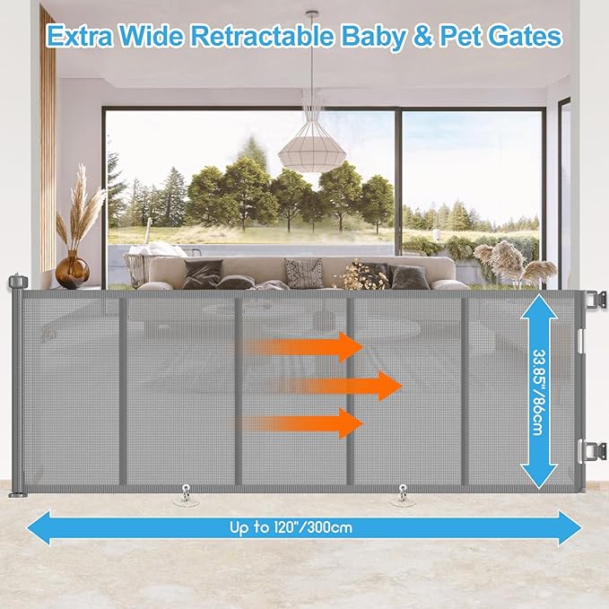 Upgrade 120 inch Retractable Baby Gates, EZIGO Extra Wide Baby Gate - Image 2