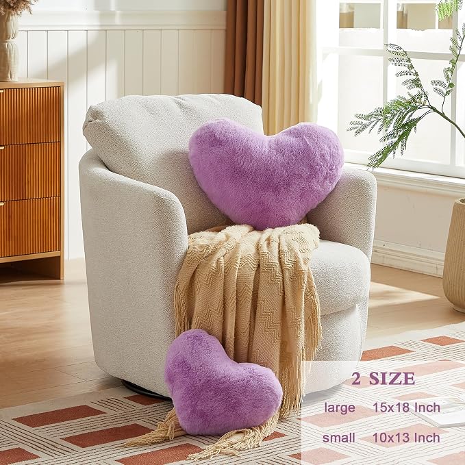 EastTree Heart Pillows, Love Throw Pillows Gifts, Ultra Soft Faux Rabbit Fur - Image 2