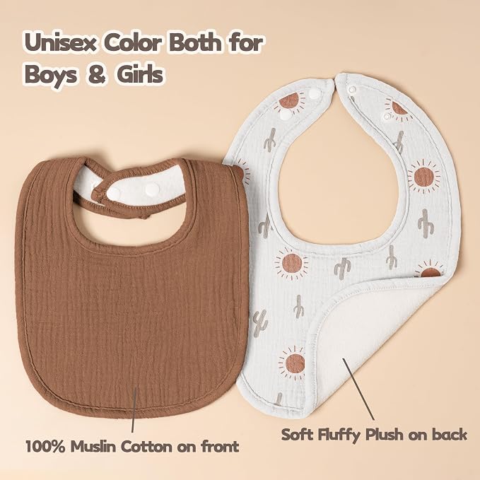 Susurration Muslin Baby Drool Bibs 10Pack Soft Square Adjustable Bandana Bibs - Image 5