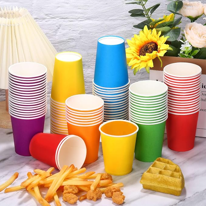 URATOT 120 Pieces 9 Ounce Disposable Paper Cups Rainbow Party Cups Drinking Cups - Image 5