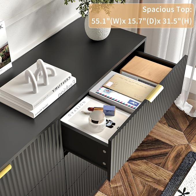 6 Drawers Fluted Dresser for Bedroom, Large Floor Chest of Drawers, Modern Long - Image 5