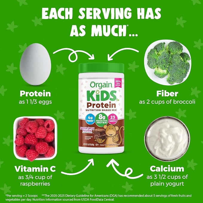 Orgain Kids Protein Powder Shake Mix, Chocolate Brownie - 8g Grass-Fed Dairy - Image 3