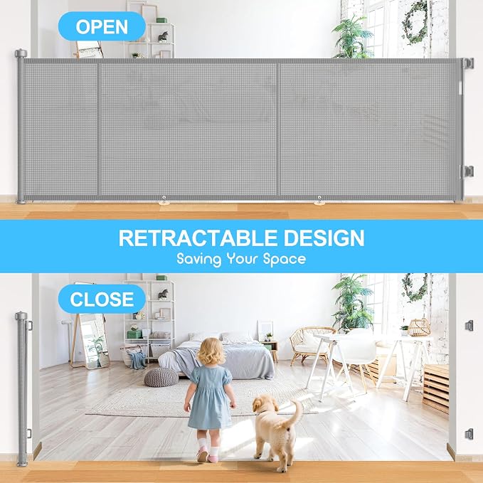 196 Inch Retractable Baby Gates Extra Wide, 41 Inch Reinforced Extra Tall Gate - Image 6