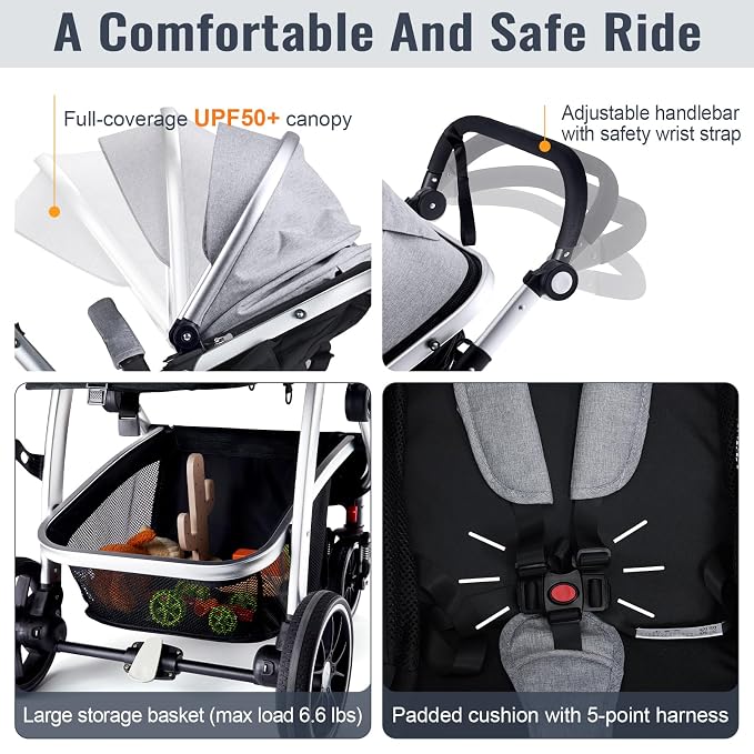 Baby Stroller, 2-in-1 Reversible Toddler Seat - Image 6