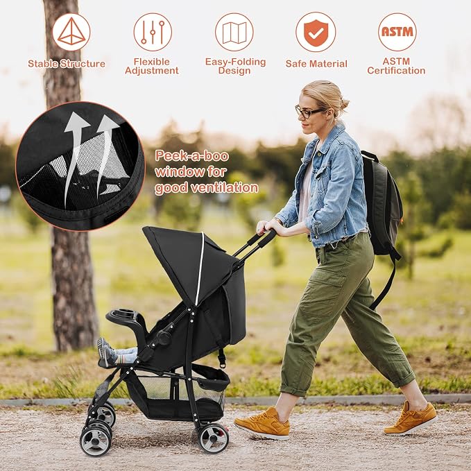 HONEY JOY Travel Stroller, Quick Fold Lightweight Baby Umbrella Stroller - Image 9