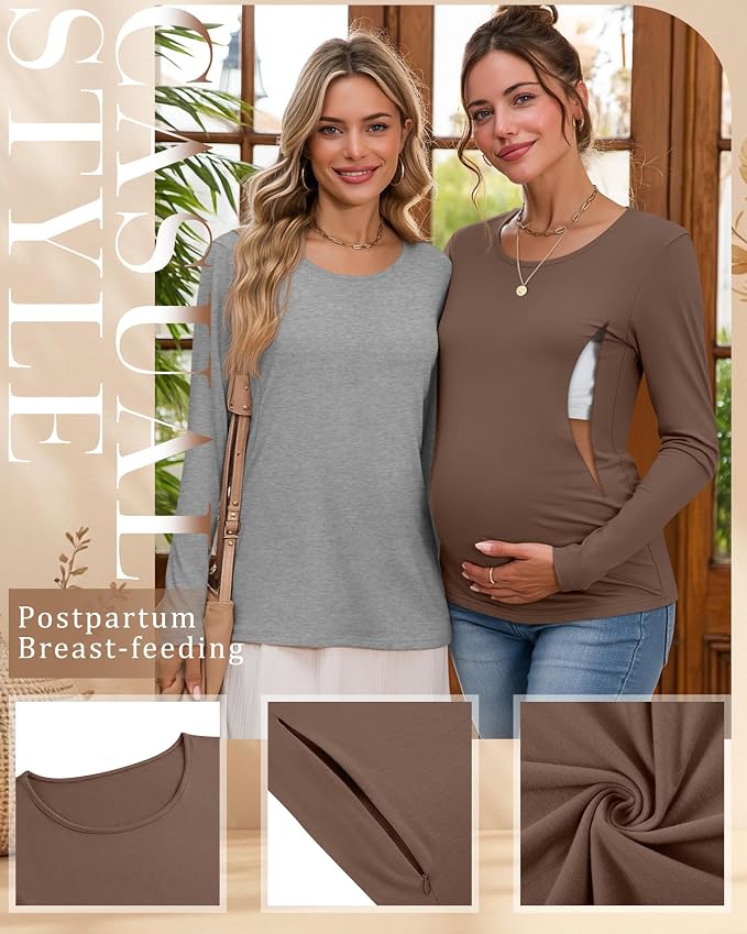 4 Pack Women's Cotton Nursing Tops, Breastfeeding Maternity - Image 3