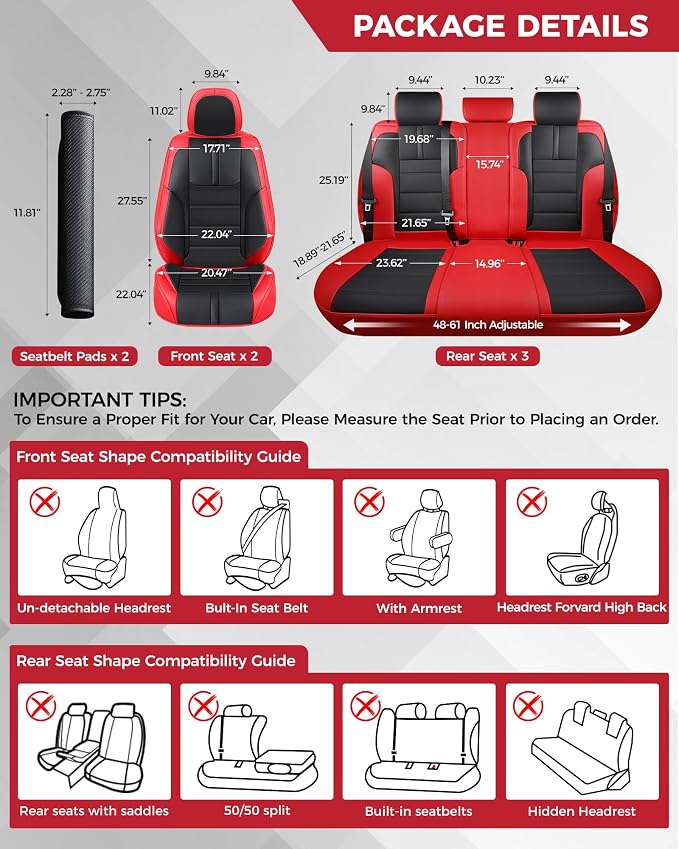 FREESOO Red Black Car Seat Covers Full Set - Image 2