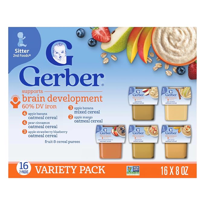 Gerber Stage 2 Baby Food, Baby Fruit And Cereal Tubs Variety Pack, Iron Helps by Gerber