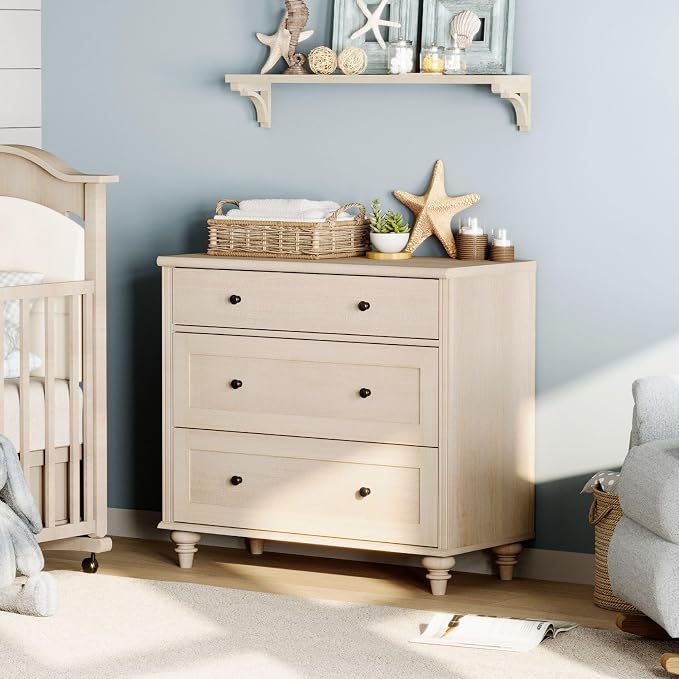 WAMPAT Baby Dresser with 3 Drawers, Kids Dressers with Wide Chest of Drawers by WAMPAT
