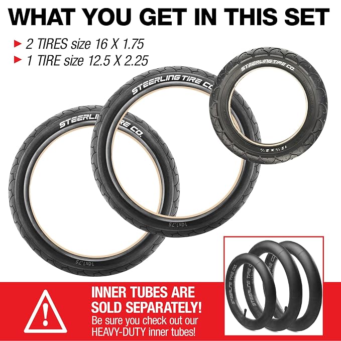 Two 16" x 1.75 Rear and One 12.5" x 2.25 Front Wheel Replacement Tires - Image 2