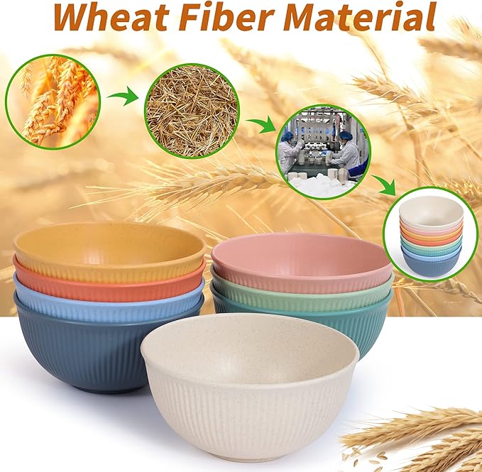 Reusable Bowls Set Unbreakable Cereal Bowls, 24 OZ Wheat Straw Fiber - Image 4
