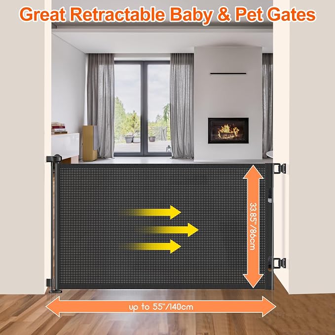 55 inch Retractable Baby Gates, EZIGO Extra Wide Baby Gate - Image 2