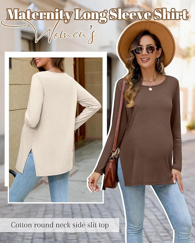 Riyiper 3 Pack Women's Maternity Long Sleeve T-Shirts Round Neck Side Split - Image 5