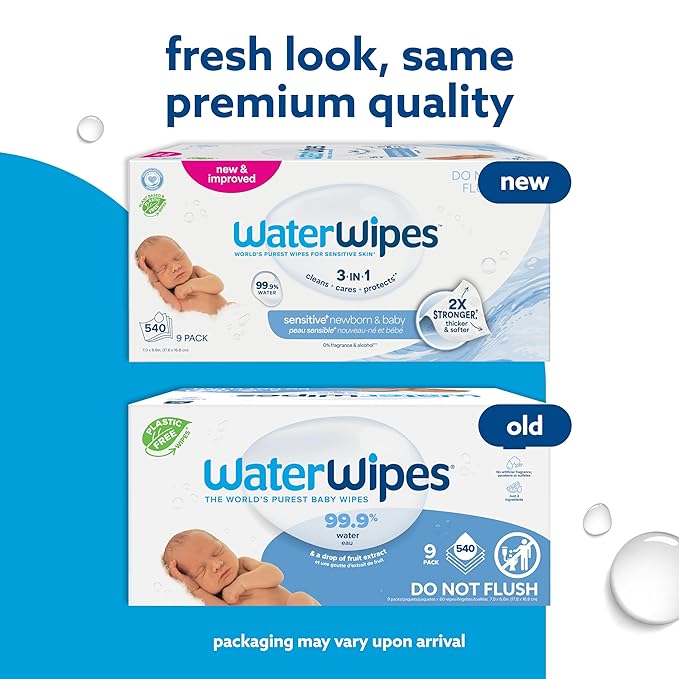 WaterWipes Sensitive+ Newborn & Baby Wipes, 3-In-1 Cleans, 99.9% Water - Image 3