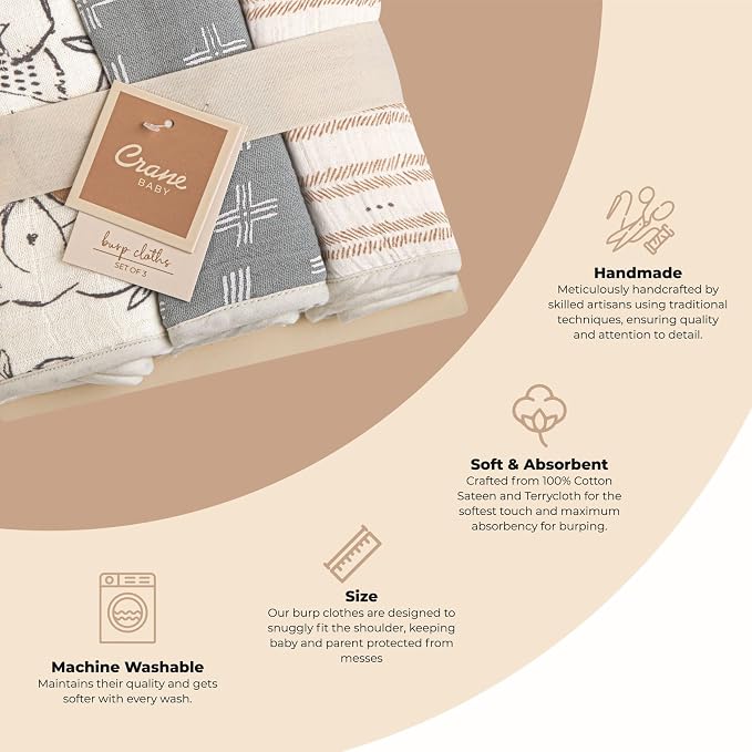 Crane Baby Muslin Burp Cloths Set, Woodland Animals, Gender Neutral Baby Gift - Image 2