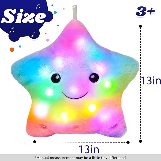 Cuteoy 13" Musical Rainbow Star Plush Pillow Glowing Twinkle Night Light - Image 3