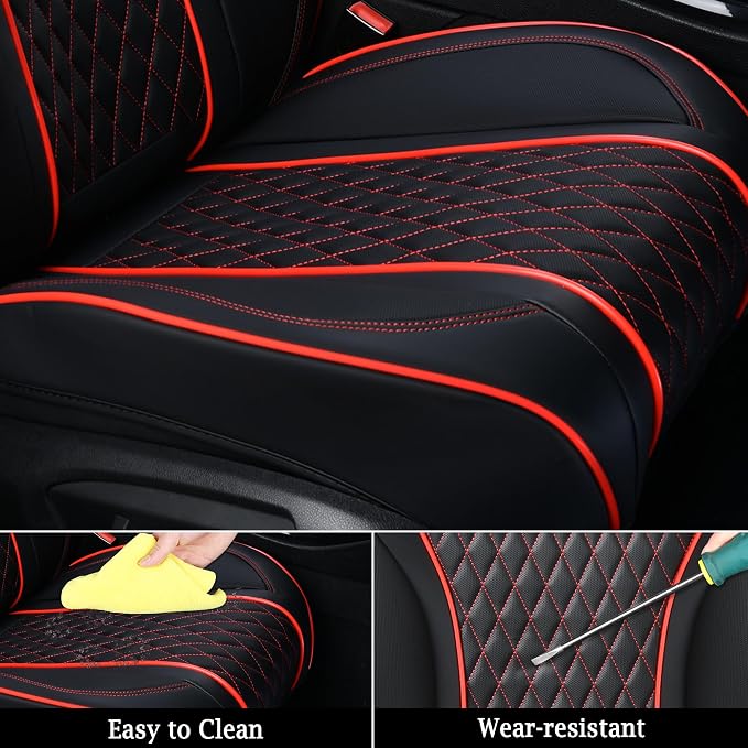 Doogo SeatCovers Full Set, Leather SeatCovers, Waterproof 5 Seats Black and Red - Image 6