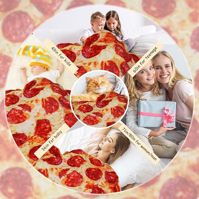Lhedon Pizza Blanket Adult Size, Blankets Queen Size, 80 Inches Round Pepperoni - Image 6