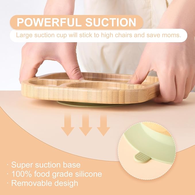 Suction Plates Bowls Set for Baby Toddler Non-Toxic Bamboo Feeding Set - Image 3
