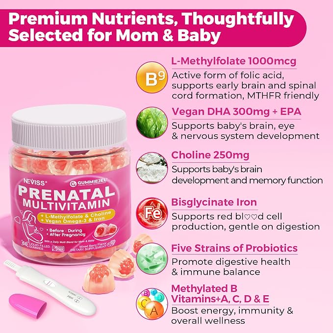 Prenatal Vitamins for Women Multivitamin Gummies w/ Methylfolate 1mg, Choline - Image 3