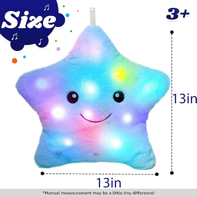 Cuteoy 13“ Musical Blue Star Plush Pillow Glowing Twinkle Night Light Stuffed - Image 3