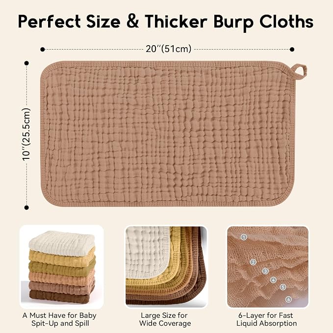 Muslin Burp Cloths for Baby 100% Cotton Burping Cloths for Boys Girls Large - Image 3