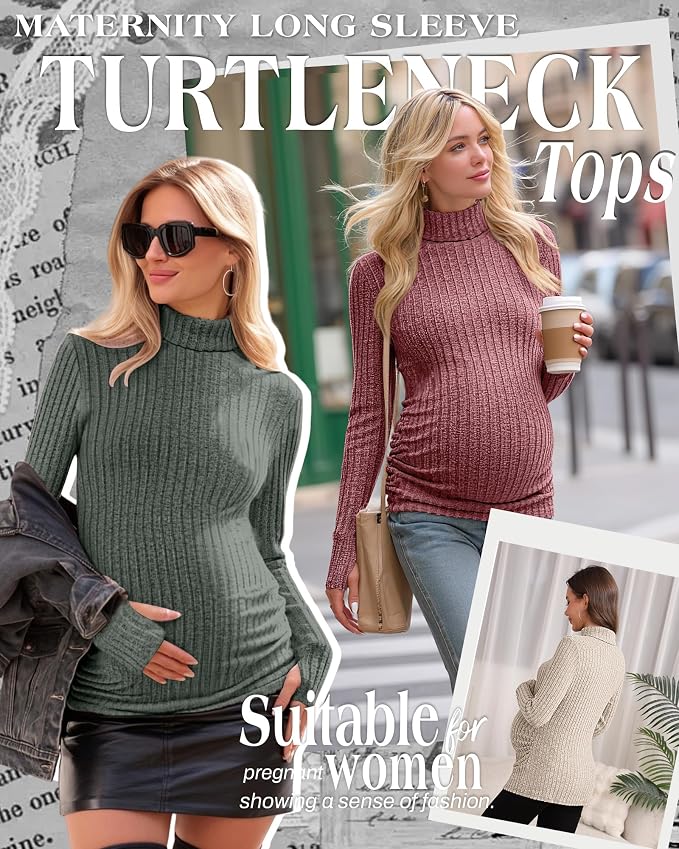 3 Pack Maternity T-Shirts Pregnancy Tops Women Sweater Long Sleeve Turtleneck - Image 2