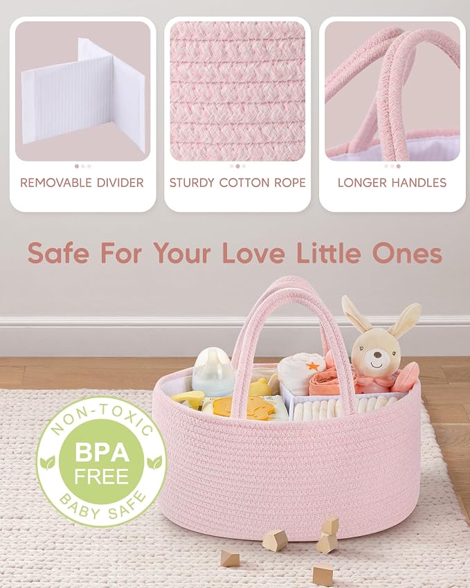 Maliton Baby Diaper Caddy Organizer, Cotton Rope Diaper Caddy Basket, Large - Image 3
