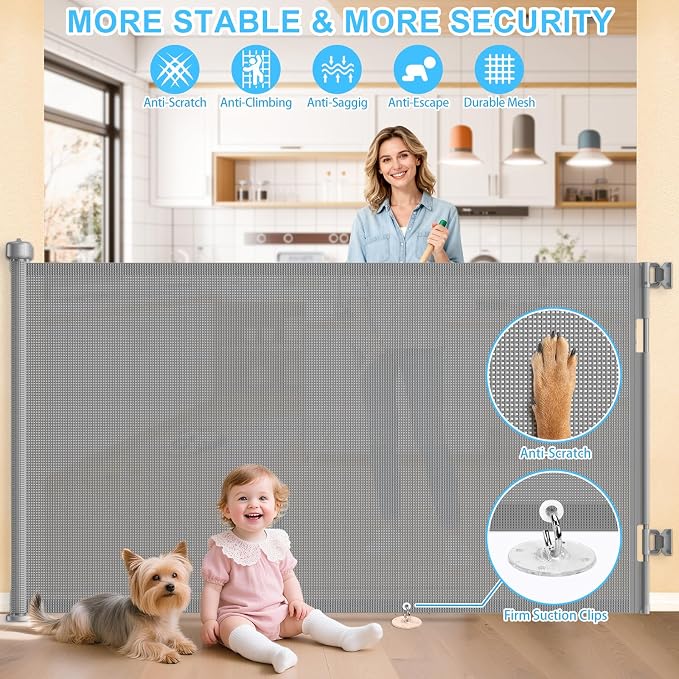 55 Inch Retractable Baby Gates Extra Wide, 41 Inch Reinforced Extra Tall Gate - Image 3