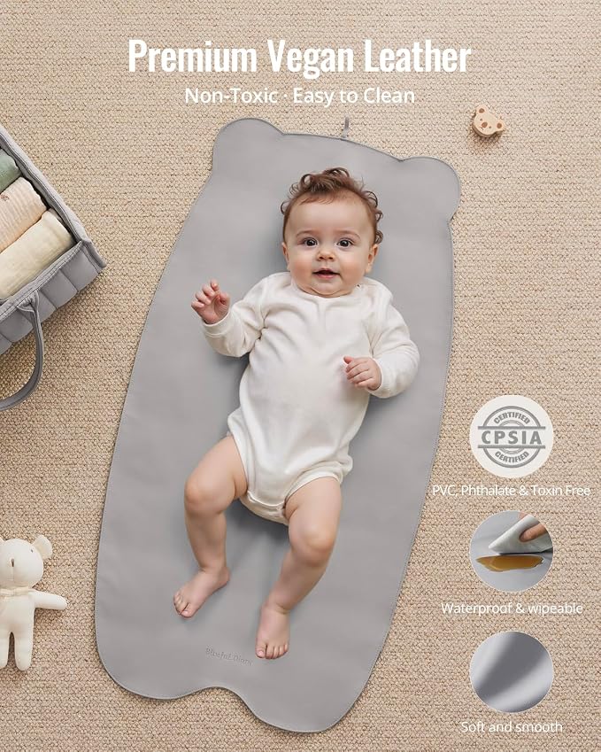 Blissful Diary Vegan Leather Portable Changing Pad, Wipeable & Waterproof Baby - Image 2