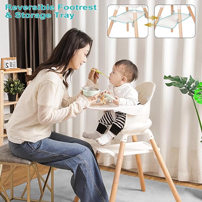 High Chair, 6 in 1 Wooden Convertible High Chairs - Image 3
