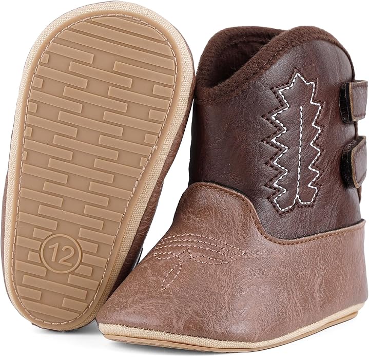 MK MATT KEELY Leather Western Boots Cowboy Bootie Soft Sole Non-Slip Crib Shoes - Image 6