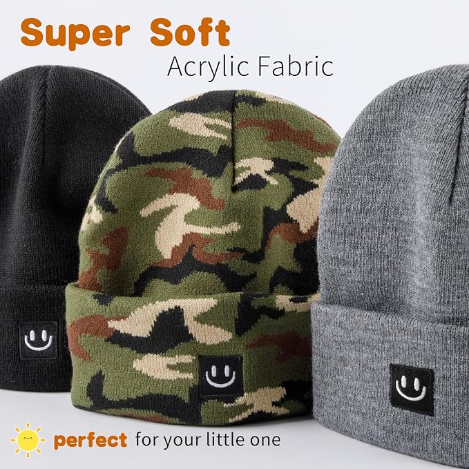 3 Packs Baby Beanie Cute Toddler Beanies Kids Winter Hat Boys Girls Warm Knit - Image 2