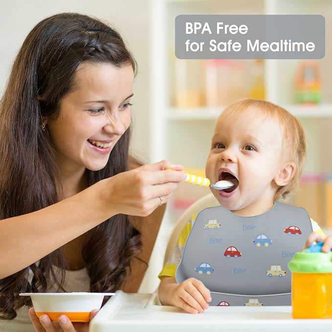 2 Pack Silicone Baby Bibs Adjustable Fit Waterproof Bib - Image 9