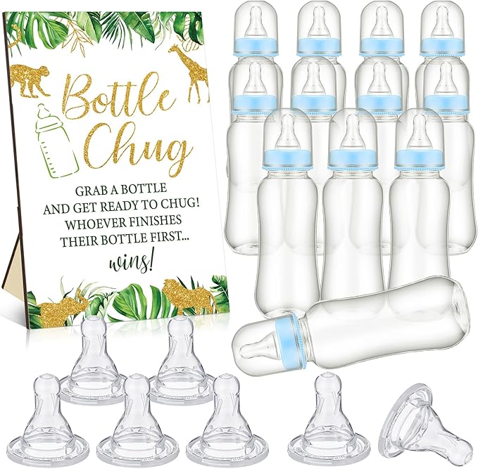 TrelaCo Safari Cool Baby Shower Games Bottle Chug Sign Wooden Jungle Animals by TrelaCo