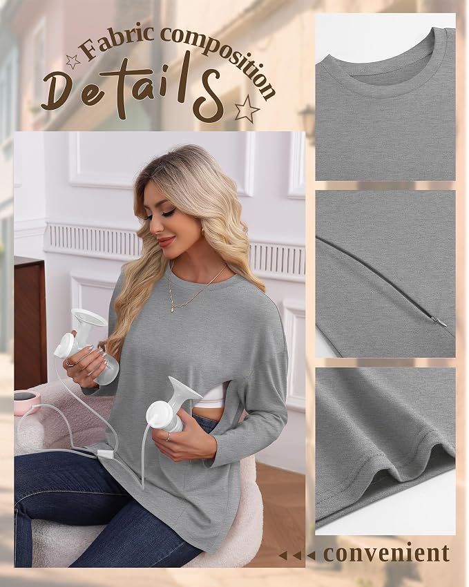 3 Pack Women's Nursing Breastfeeding Tops, Long Sleeve Maternity Shirts - Image 4