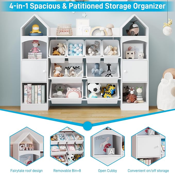 Vabches 55" Castle Shape Children's Toy Storage Organizer, Children's Bookcase - Image 3