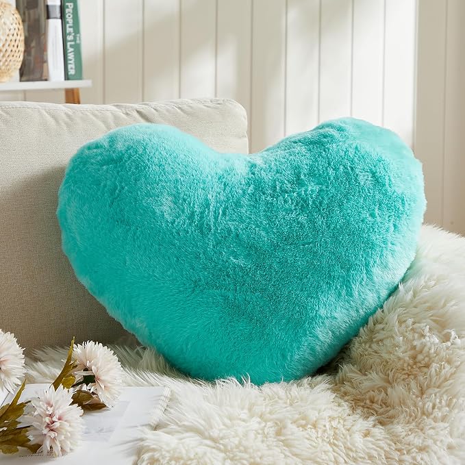 EastTree Heart Pillows, Teal Heart Shaped Pillows, Love Throw Pillows Gifts by EastTreeHomeGuide
