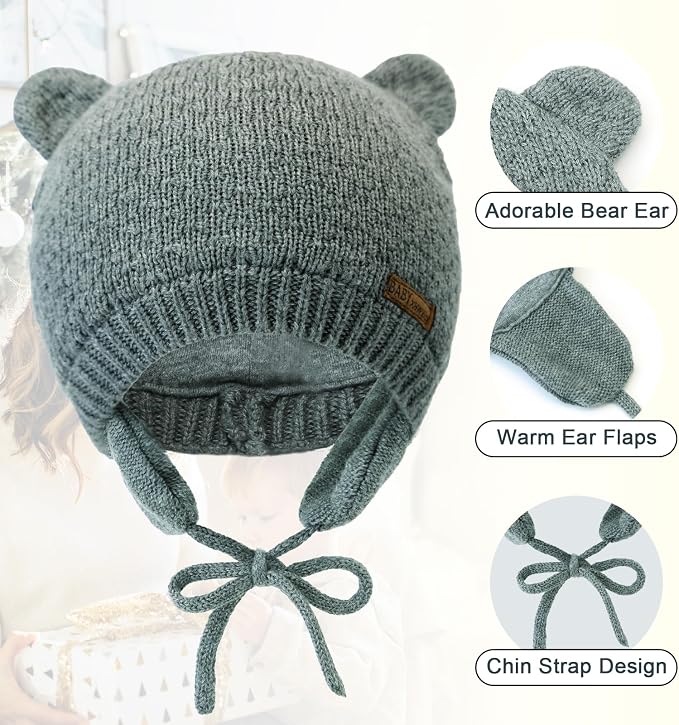 XIAOHAWANG Baby Hat Cute Bear Toddler Earflap Beanie Warm - Image 4
