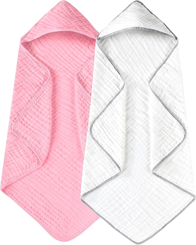 Yoofoss Hooded Baby Towels for Newborn 2 Pack 100% Muslin Organic Cotton Baby by YOOFOSS