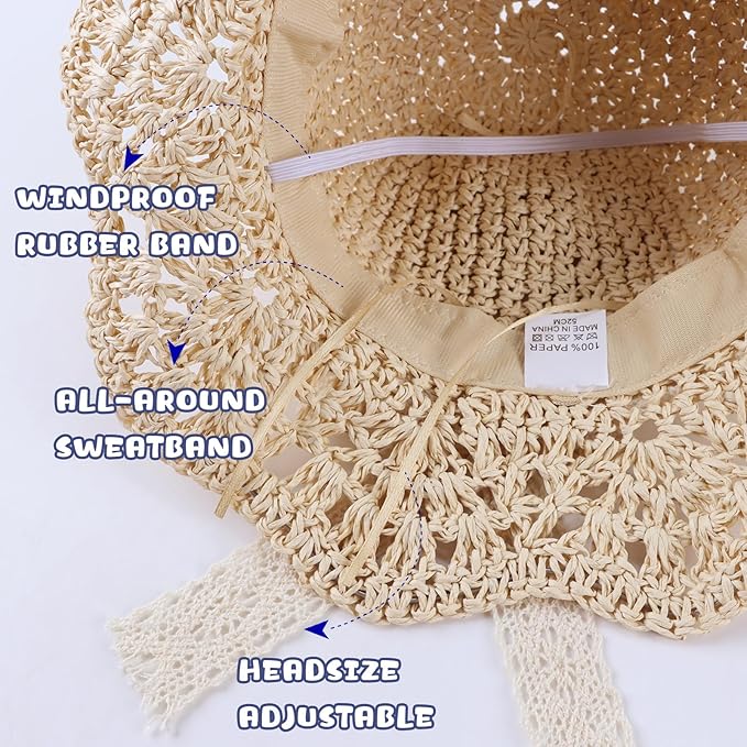Baby Girl Straw Hat Outdoor Baby Sun Protection Hats Summer Bowknot Beach Cap - Image 5