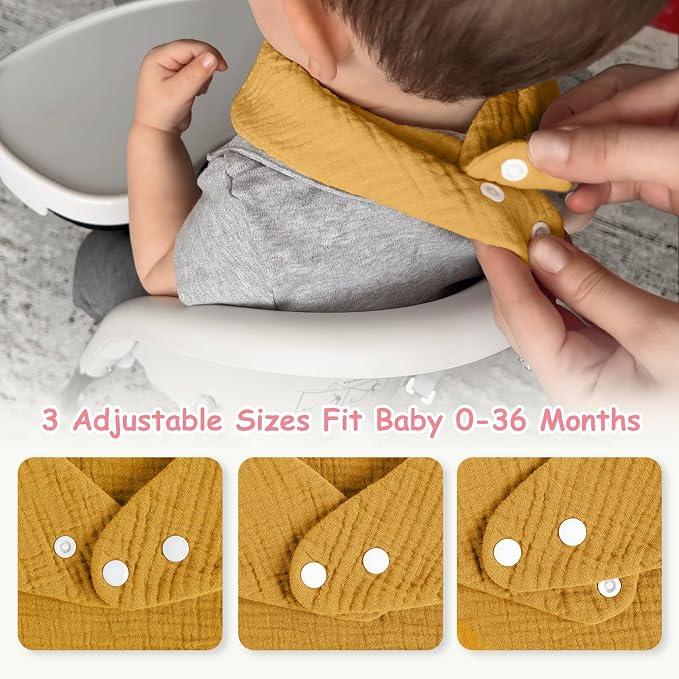 Yoofoss Muslin Baby Bibs 10 Pack 100% Organic Cotton 6-Layer Soft Absorbent - Image 5