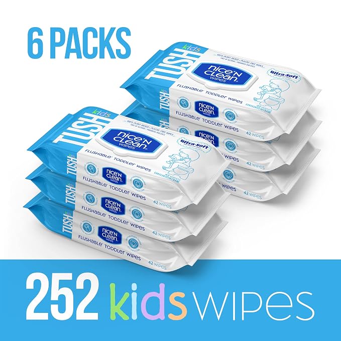 Nice 'N CLEAN Flushable Toddler Wipes 42ct | 100% Plant-Based, Unscented Wet - Image 8
