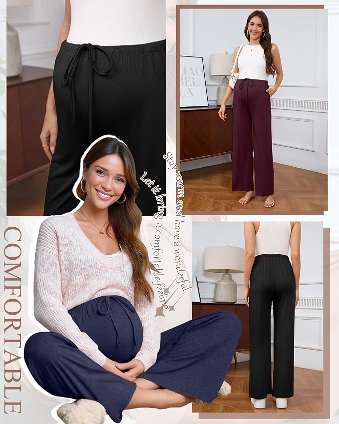 3 Pack Maternity Pants for Women Over The Belly Lounge Work Pregnancy Pants - Image 3