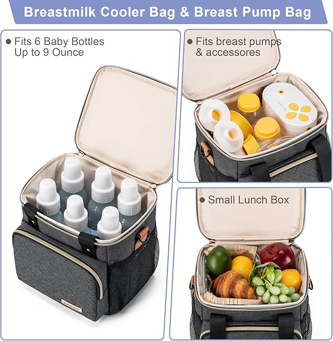 Breastmilk Cooler Bag with Ice Pack Fits 6 Baby Bottles up to 9 Ounce, Breast - Image 4