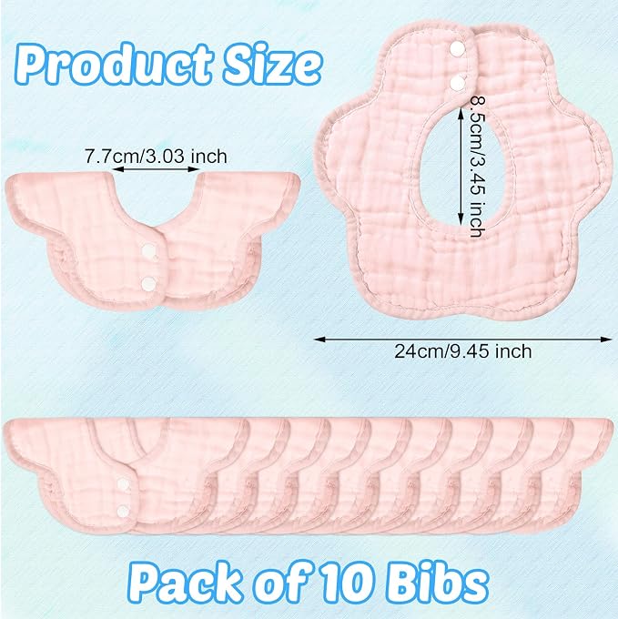 Geyoga 10 Pcs Baby Bibs 360° Rotate Baby Bandana Muslin Drool Bibs Petal Bibs - Image 6