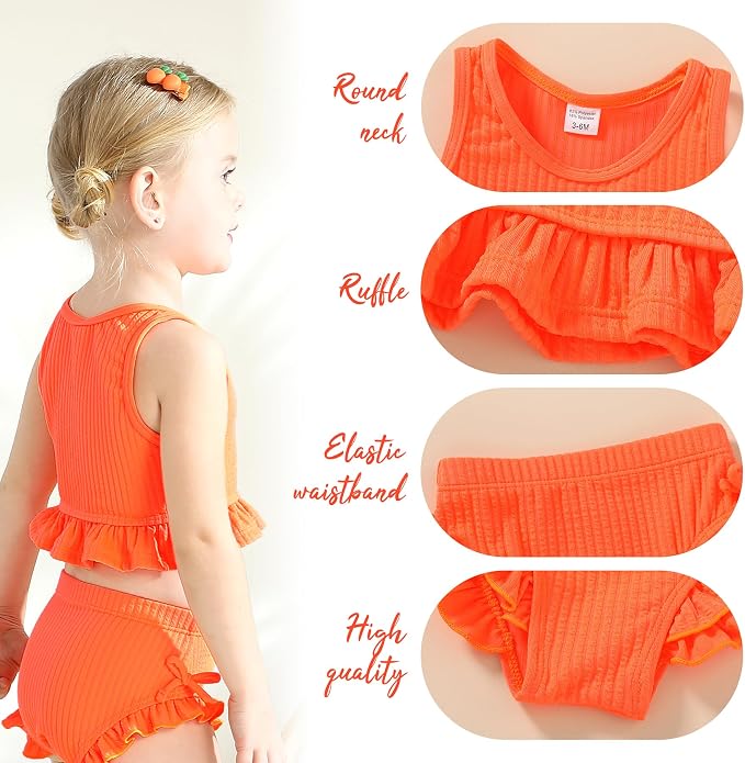 HAPPYMA Baby Swimsuit Toddler Girl Bathing Suit Summer Solid Color Bikini Set - Image 2
