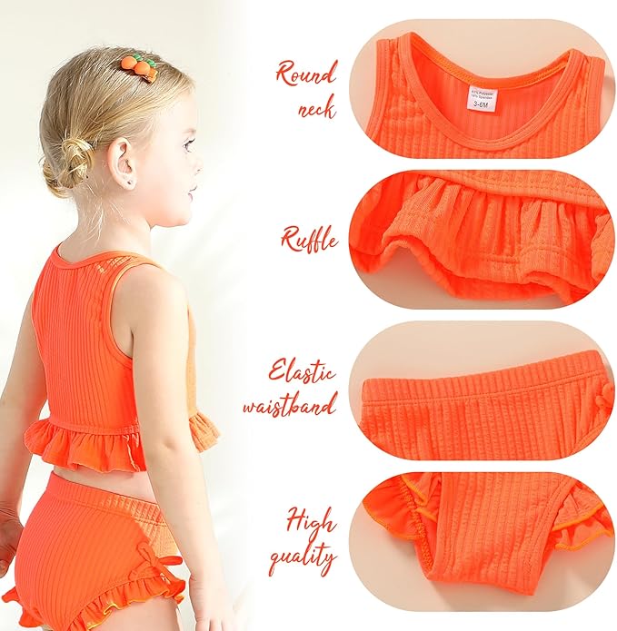 HAPPYMA Baby Swimsuit Toddler Girl Bathing Suit Summer Solid Color Bikini Set - Image 2